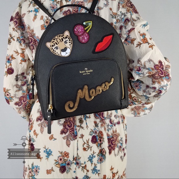 Kate spade Leopard Run Wild Tomi Backpack Black - Picture 6 of 8